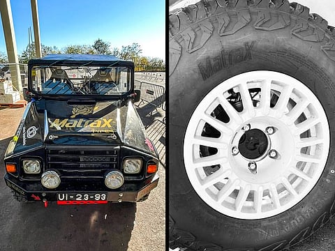 The Classic-UMM Team's UMM Alter, queued for its journey to Saudi Arabia for the Dakar Classic 2024, showcases the dependable MatraX Veragua M/T tyres — ready to navigate the demanding rally routes