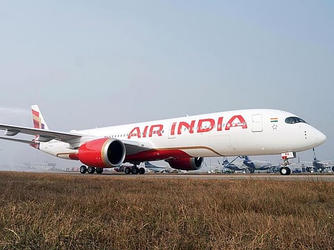 Air India's first Airbus A350-900 (VT-JRA) touches down at Delhi Airport in New Delhi on Saturday. The aircraft come in a three-class cabin configuration with 316 seats designed by Collins Aerospace, 28 private Business Class suites with full-flat beds, 24 Premium Economy seats with extra legroom and multiple other differentiating features, and 264 spacious Economy Class seats.