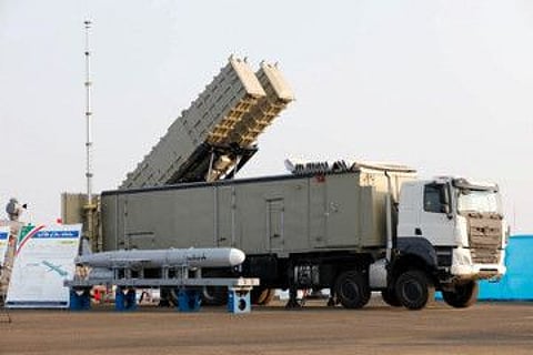An Iranian missile system is displayed during an unveiling ceremony at a naval base in the south of Iran at the port of Konarak, in this handout image obtained on December 24, 2023.