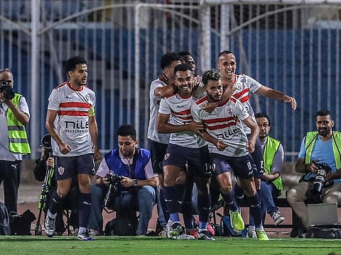 Players of Zamalek celebrate after scoring a goal during Egyptian Premier League match ealier this year. The Egyptian giants will be taking part in the Dubai Challenge Cup in January.