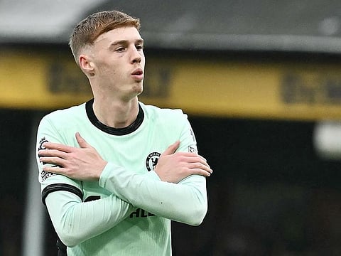 Chelsea's midfielder Cole Palmer celebrates after scoring the opening goal of the English Premier League football match against Luton Town at Kenilworth Road in Luton, north of London on December 30, 2023.