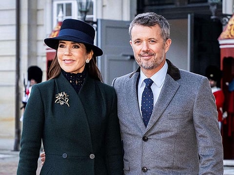 Denmark's Crown Prince Frederik and Denmark's Crown Princess Mary arrive for the visit of Spain's royal couple at Amalienborg Palace in Copenhagen, Denmark, on November 6, 2023.