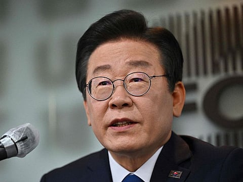 South Korea's main opposition Democratic Party leader Lee Jae-myung speaks during a press conference in Seoul on April 11, 2023. Lee Jae-myung was attacked on January 2, 2024 while talking to reporters in the port city of Busan, Yonhap news agency reported.