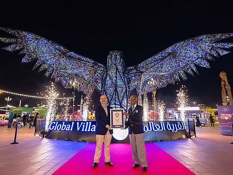 The world’s ‘Largest Illuminated Steel Sculpture of a Bird’ at Global Village, Dubai.