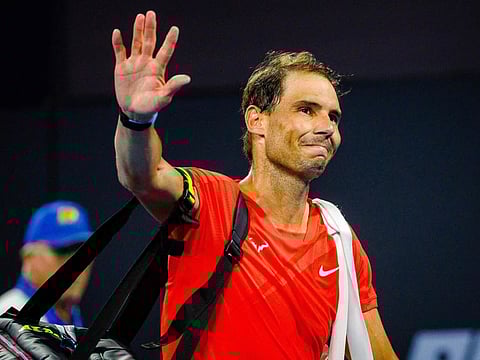 Spain's Rafael Nadal reacts as he leaves the court after his loss against Australia's Jordan Thompson in the Brisbane International on Friday.