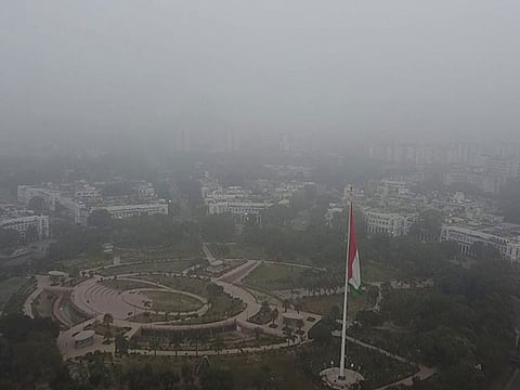 Fog grips the national capital amidst a cold wave, in New Delhi.