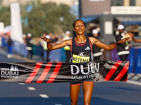 Ethiopian Tigist Ketema clocked an unofficial women’s world record debut time at the Dubai Marathon 2024, finishing in 2:16:07 on Sunday.