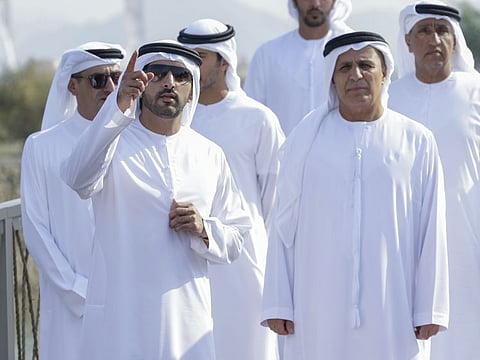 Sheikh Hamdan bin Mohammed bin Rashid Al Maktoum (L) along with senior government officials during a tour of Hatta on Tuesday