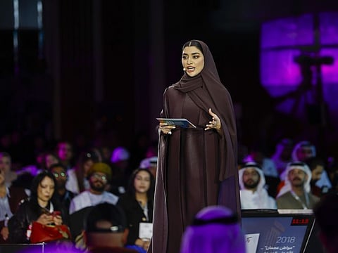 Khadija Hussain addressing the 1 Billion Followers Summit in Dubai.