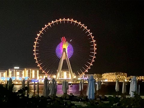 The logo of the Show the Red Card to Diabetes campaign displayed on Ain Dubai as part of the celebrations on Wednesday night to mark the success of the 100–day nationwide initiative.