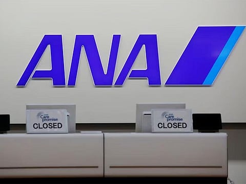 File photo: The logo of All Nippon Airways (ANA) is seen on its counter at a terminal of the Tokyo International Airport, commonly known as Haneda Airport, in Tokyo.