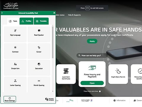 Screenshot of the various options (left) making browsing easier on the police website