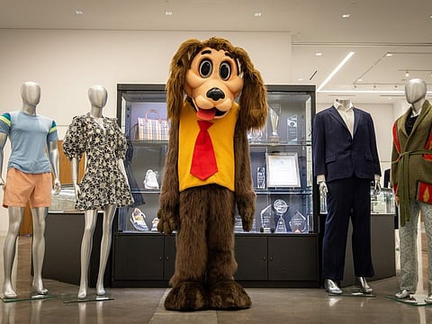 This undated image provided by Heritage Auctions shows a giant dog mascot prop from the HBO series, 'Succession.' The item was part of an online auction on behalf of HBO at Heritage Auctions in Dallas, which ended Saturday, Jan. 13, 2024.