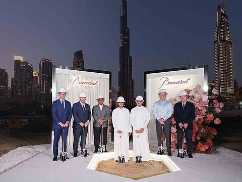 Abdulla Binhabtoor, Chief Portfolio Management Officer, Shamal Holding; Shahab Lutfi, Co- founder, H&H Development and other officials at the groundbreaking ceremony of the Baccarat Hotel & Residences in Downtown Dubai.