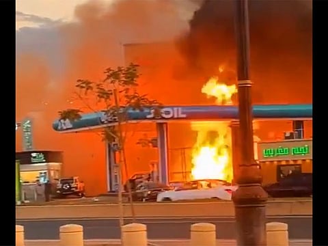Fire rages at the petrol station in Tabuk.