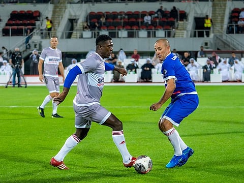 Icons Clarence Seedorf, Fabio Cannavaro and Andriy Shevchenko in action during the Night of the Stars football championship. Shevchenko led his team Kalba Leopards to victory.