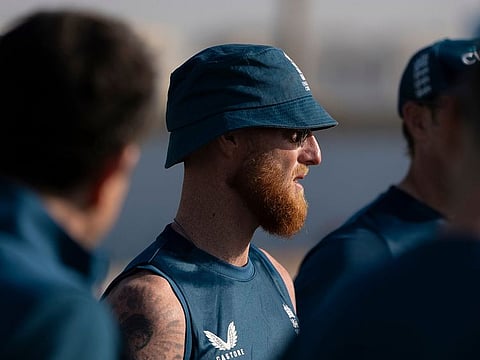 Skipper Ben Stokes watching the England team training session in Abu Dhabi.