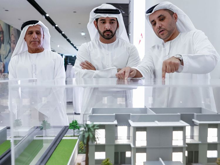 (centre) Sheikh Hamdan bin Mohammed bin Rashid Al Maktoum, Crown Prince of Dubai and Chairman of the Executive Council, at the Dubai Integrated Housing Centre
