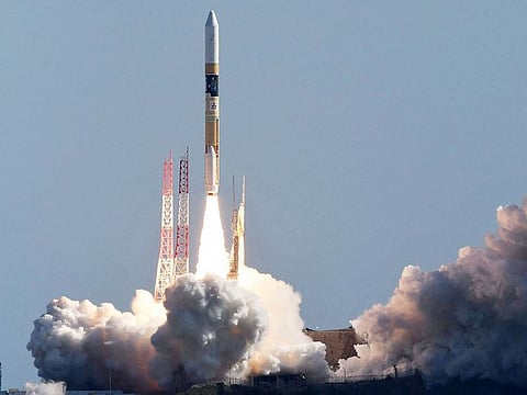 A H-IIA rocket carrying a small lunar surface probe and other objects lifts off from the Tanegashima Space Centre on Tanegashima island, Kagoshima prefecture on September 7, 2023.