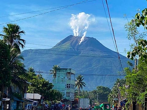 In this photo shared by Philvolcs, Mount Bulusan Volcano spews ash as seen from Juban township, in Sorsogon province.