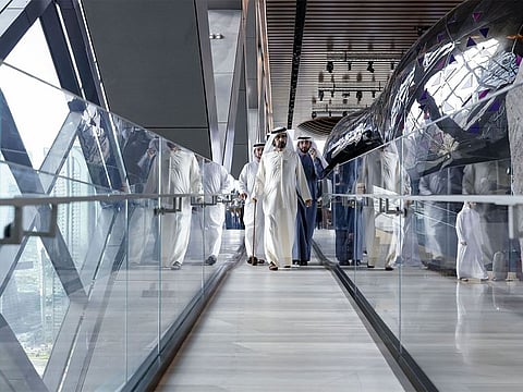 Sheikh Mohammed, Sheikh Hamdan and Sheikh Maktoum during their visit to the One&Only One Za'abeel resort in Dubai on Thursday.