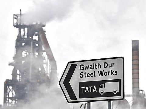 The Tata Steel steel plant is pictured in Port Talbot, south Wales.