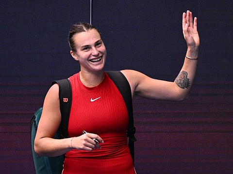 Aryna Sabalenka celebrates after her victory against Lesia Tsurenko in the Australian Open on Friday.