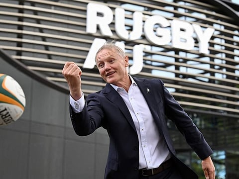Newly appointed Rugby Australia Head Coach Joe Schmidt in front of the Rugby Australia head office in Sydney on Friday.