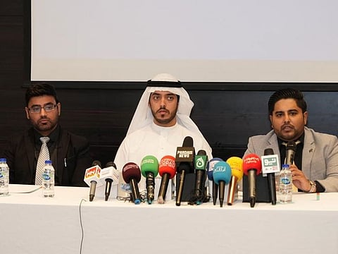 Mohammed Al Ghurair (2nd from L), Ali Hassan (R) Deepak Bulchandani (L) during a press conference in Dubai to announce the kite flying festival.