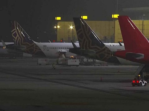 Shallow fog at Indira Gandhi International Airport in New Delhi on Saturday. Several flight operations delayed due to low visibility.