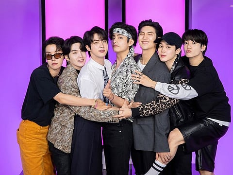 BTS, featuring, RM, V, Jin, Suga, Jimin, J-Hope, Jimin and Jungkook.