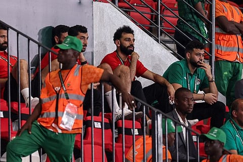 Egypt's forward Mohamed Salah reacts during the Africa Cup of Nations 2024 group B match against Cape Verde at the Felix Houphouet-Boigny Stadium in Abidjan on Monday.