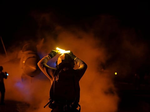 US Central Command forces alongside UK Armed Forces, and with the support from Australia, Bahrain, Canada, and the Netherlands, conduct strikes on 8 Al Houthi targets in Iranian-backed militant-controlled areas of Yemen on January 22, 2024..