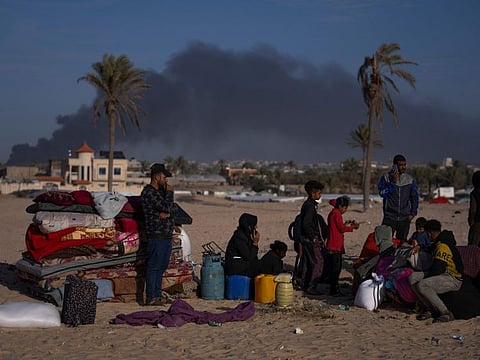 Palestinians who fled from Khan Younis from Israeli ground and air offensive on the Gaza Strip arrive in Rafah, southern Gaza, on January 22, 2024.