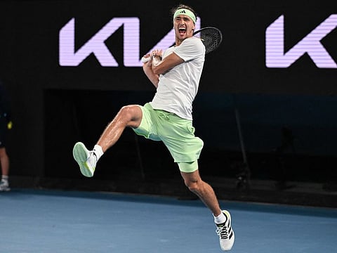 Germany's Alexander Zverev celebrates after victory against Spain's Carlos Alcaraz during their men's singles quarter-final match on day 11 of the Australian Open in Melbourne on Wednesday.