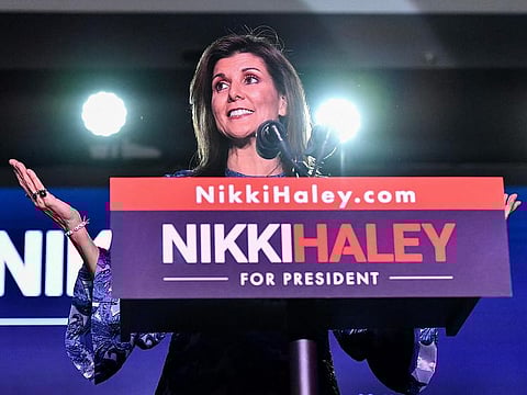 Republican presidential hopeful and former UN Ambassador Nikki Haley speaks after results came in for the New Hampshire primaries