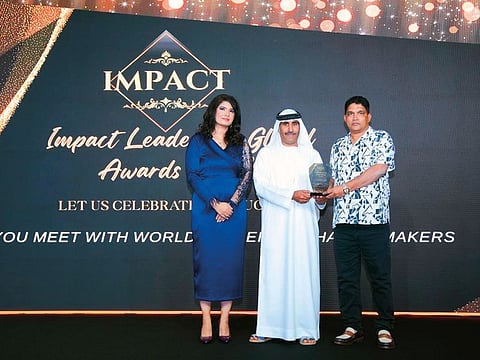 The award was presented by Sheikh Majed bin Sultan bin Saqr Al Qasimi who graced the occasion as chief guest at the Impact Leadership Global Awards gala