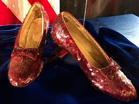 Ruby slippers once worn by Judy Garland in the 'The Wizard of Oz'.