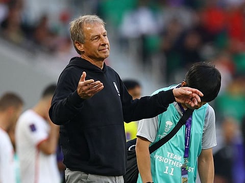 South Korea coach Jurgen Klinsmann reacts during a AFC Asian Cup Group E against Jordan at the Al Thumama Stadium, Doha, Qatar.