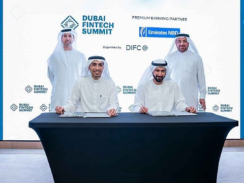 Clockwise from top left: Arif Amiri, CEO of DIFC Authority; Abdulla Qassem, Group Chief Operating Officer, Emirates NBD; Marwan Hadi, Group Head of Retail Banking and Wealth Management, Emirates NBD; and Mohammad Alblooshi, CEO of DIFC Innovation Hub