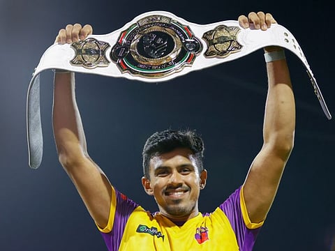 Sharjah Warriors’ Maheesh Theekshana received the white belt for most wickets (11).