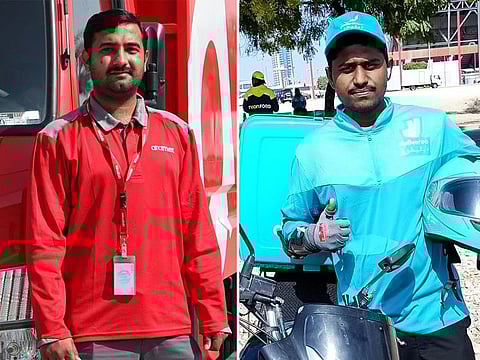 Delivery boys Mohammed Asad and Anil Maripelli Sathaiah are among 100 delivery bike riders who received a pioneering award from Dubai Road Transport Authority (RTA) and Dubai Police last week.