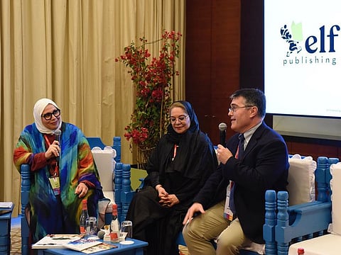 (L to R) Dania Droubi, COO Emirates Literature Foundation with guests Dr Nadia Khawandah and Chip Rosetti