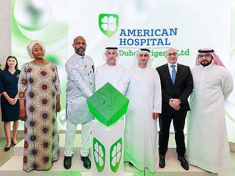 Buti Al Mulla, Chairman of the Boards of Directors of Mohamed & Obaid AlMulla Group (third from left), Dr Marwan AlMulla, CEO of Health Regulation Sector at Dubai Health Authority (third from right) Sherif Beshara, Group CEO of Mohamed & Obaid AlMulla Group and American Hospital Dubai (second from right), Tonye Princewill, Chairman of RivExel (second from left), and Tayyibat Mohammed, Nigerian Consul General, (left) at the announcement