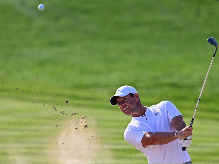Rory McIlroy of Northern Ireland in action during the Hero Dubai Desert Classic on the Majlis Course at the Emirates Golf Club in Dubai.