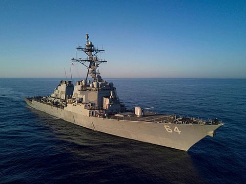 The Arleigh Burke-class guided-missile destroyer USS Carney (DDG 64) operating in the Mediterranean Sea. The American naval destroyer shot down three Iranian drones along with an anti-ship missile fired by Yemen's Houthis on January 31, 2024.