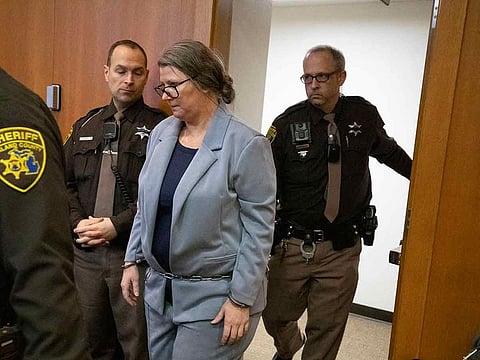 Jennifer Crumbley, the mother of Oxford School shooter Ethan Crumbley, re-enters Oakland County Court following a break for the fifth day of her trial on four counts of involuntary manslaughter on January 31, 2024 in Pontiac, Michigan.