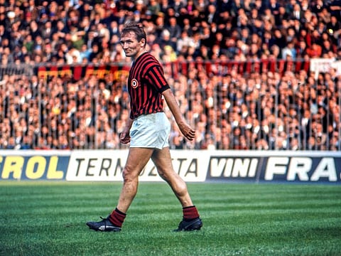 Swedish footballer Kurt Kurre Hamrin of AC Milan, walks on a field, in Milano, Italy, undated.