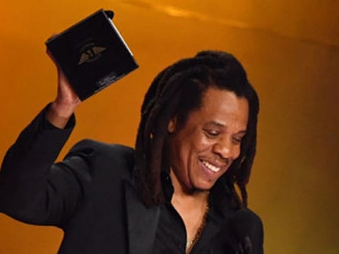 US rapper Jay-Z accepts the Dr. Dre Global Impact Award on stage during the 66th Annual Grammy Awards at the Crypto.com Arena in Los Angeles on February 4, 2024.