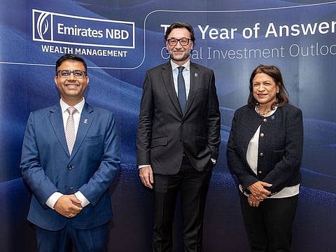 (Left to Right) Satyajit Singh, Head of Fixed Income Strategy at Emirates NBD, Maurice Gravier, Chief Investment Officer, Emirates NBD, Anita Gupta, Head of Equity Strategy at Emirates NBD